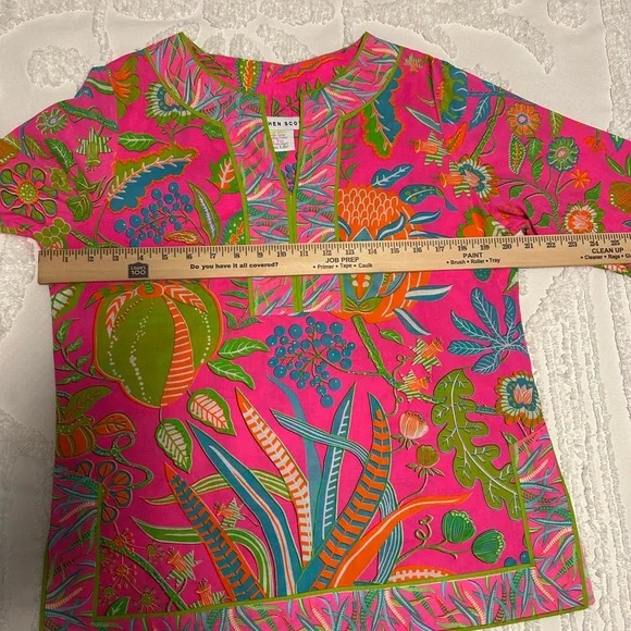 Gretchen Scott Designs Pink and Green Tropical Floral Blouse - Picture 5 of 8